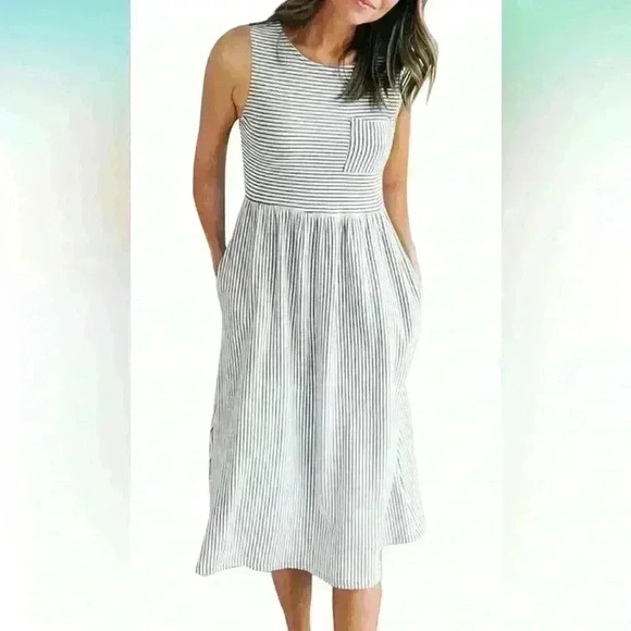 MEROKEETY Women's Sleeveless Striped High Waist T Shirt Midi size large - Picture 2 of 5